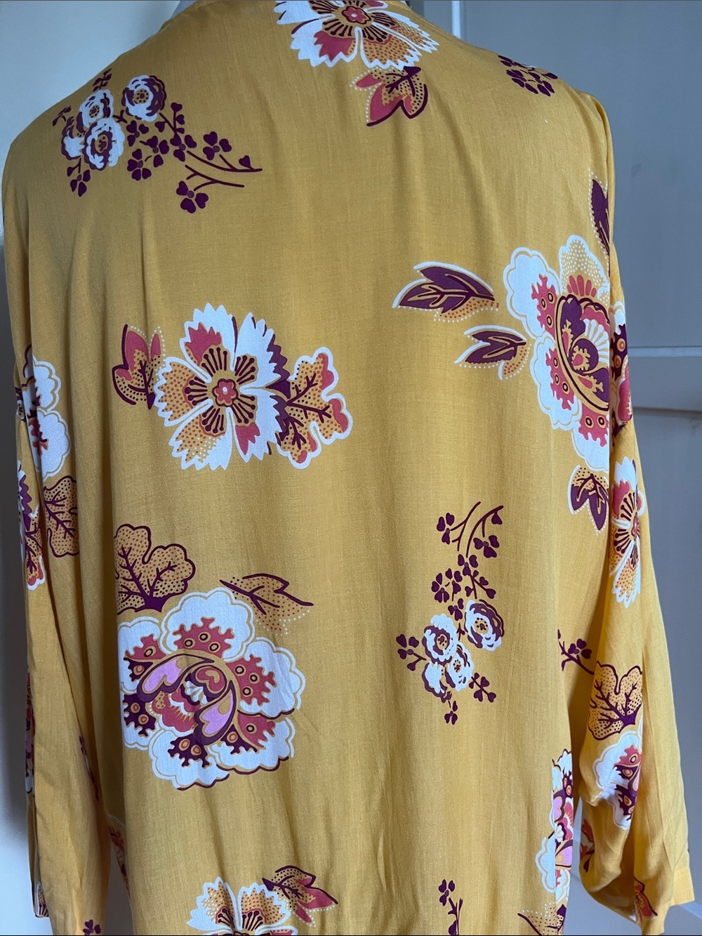LOFT Outlet Mustard Yellow Floral Kimono Beach Cover Up Long Duster M/L - Picture 6 of 8